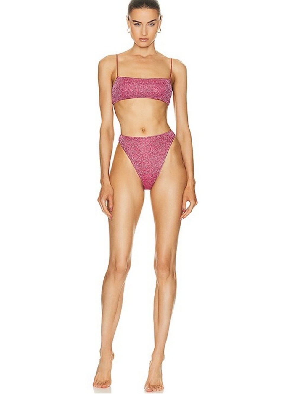 OSEREE Lumiere Square Neck Two-Piece Bikini Set in Raspberry Glitter sz Small